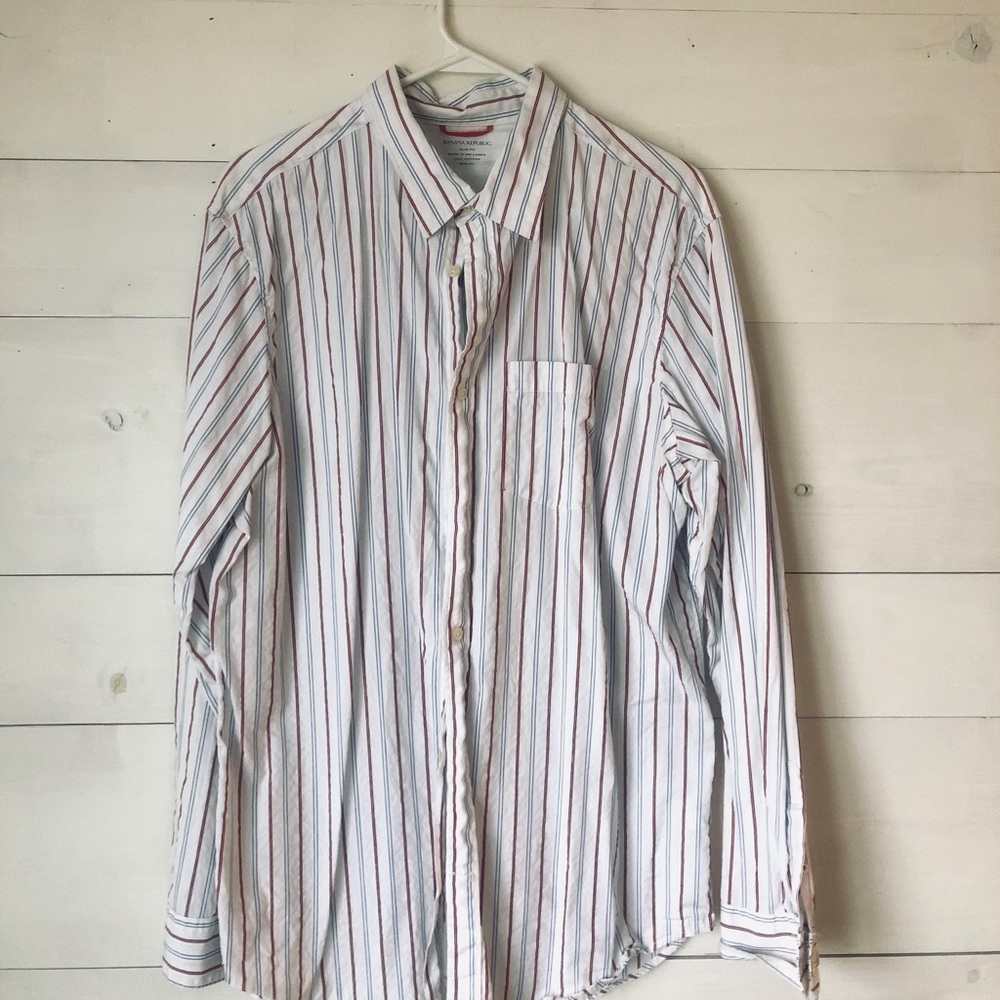 Men’s Long Sleeve White Striped Button Down